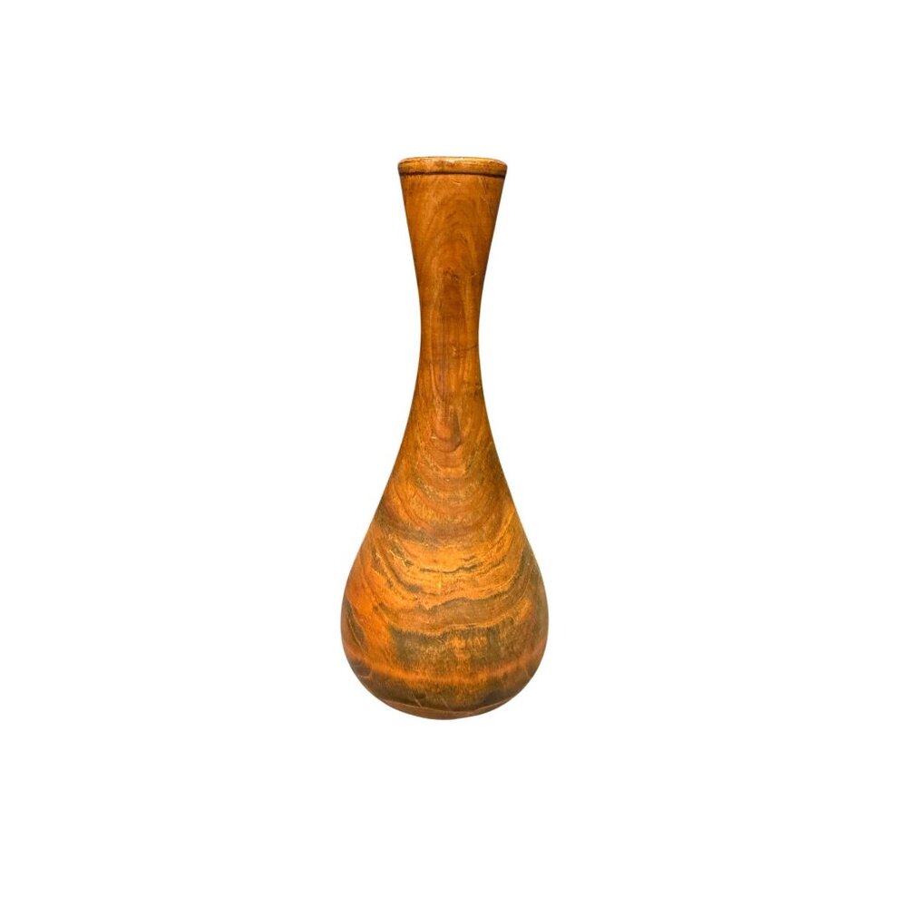 Vintage Handcrafted Wooden Vase With Natural Grain & Rustic Finish - Picture 2 of 9